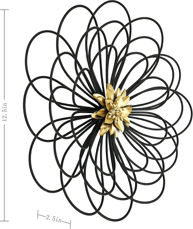 Remenna Metal Flowers Wall Decor, Metal Rustic Wall Art Decoration Farmhouse Wall Decorations Multiple Floral Hanging Decor for Bathroom Living Room Home Office Garden Kitchen (Black&Gold) - Image 3